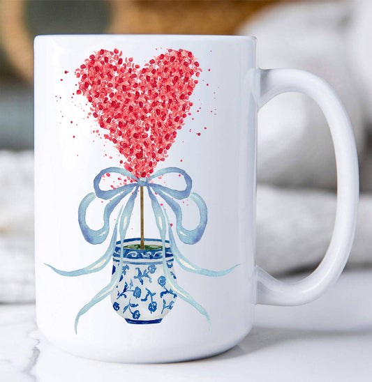 Chinoiserie Blue & White Hearts Topiary Coffee Mug