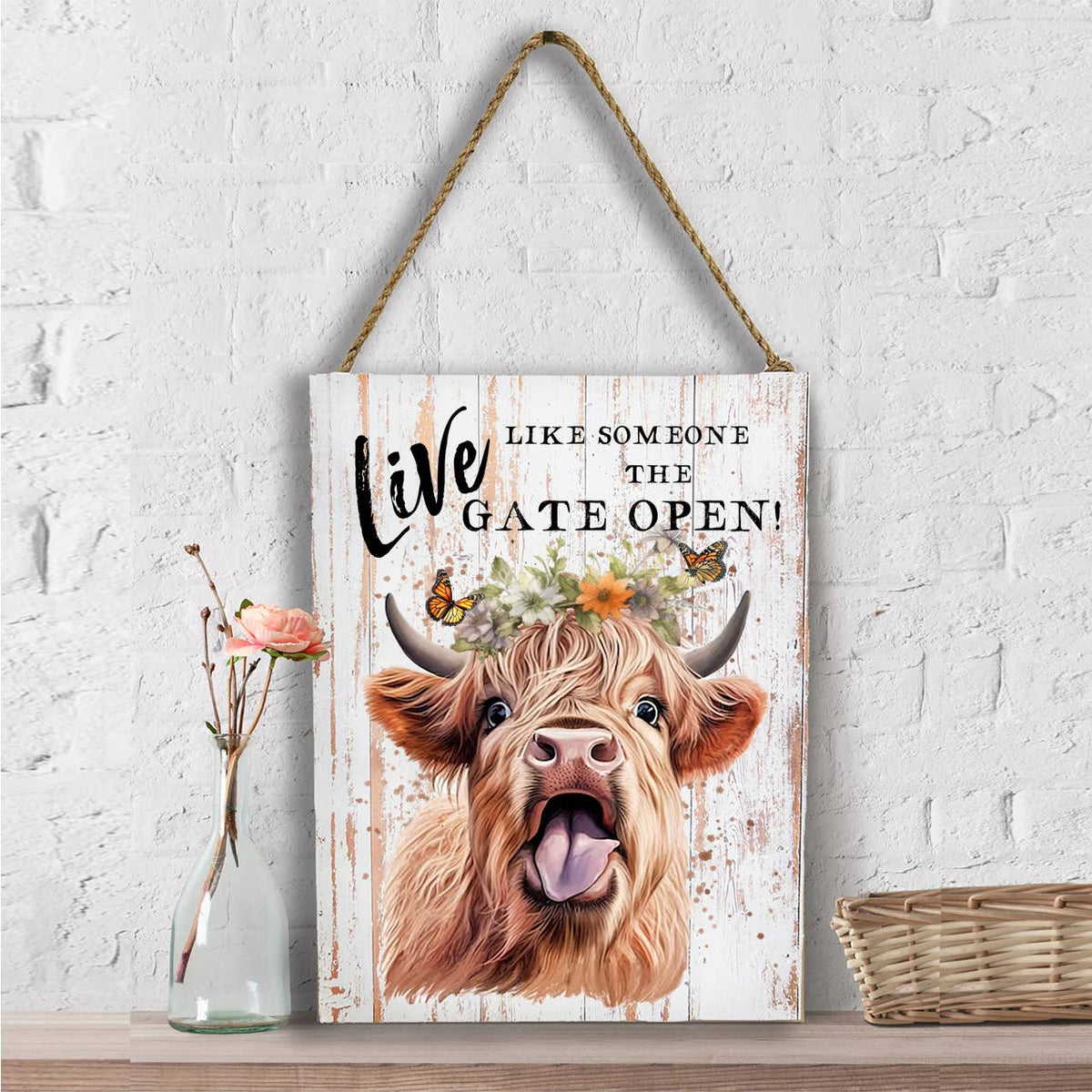 Highland Cow Life Life Gate Open Wall Decor