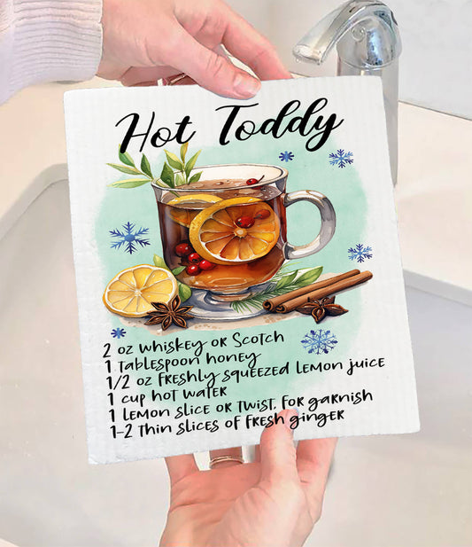 Christmas Cocktail Hot Toddy Recipe Swedish Dishcloth (Set of 2)