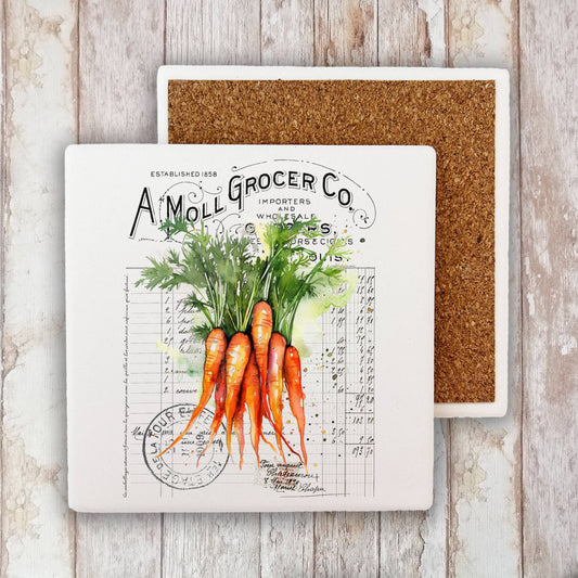Vintage Farmhouse Carrots Vegetables Stone Coaster