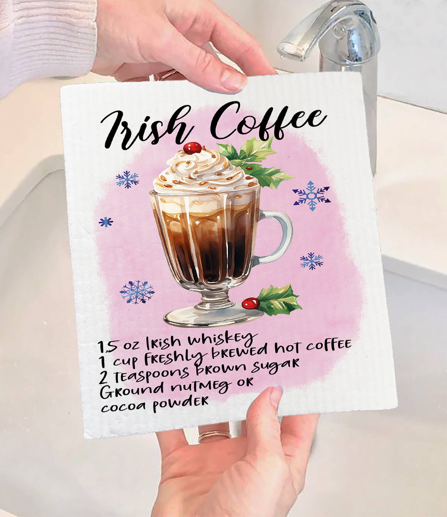 Christmas Cocktail irish Coffee Recipe Swedish Dishcloth (Set of 2)
