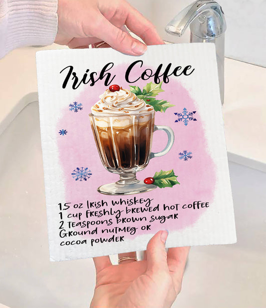 Christmas Cocktail irish Coffee Recipe Swedish Dishcloth (Set of 2)