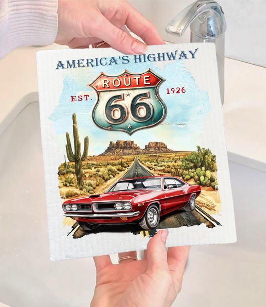 Route 66 America's Highway  Swedish Dishcloth (Set of 2)