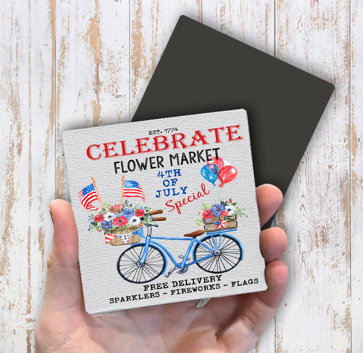 4th of July Flower Market Bicycle Magnet Fridge - Sets of 2