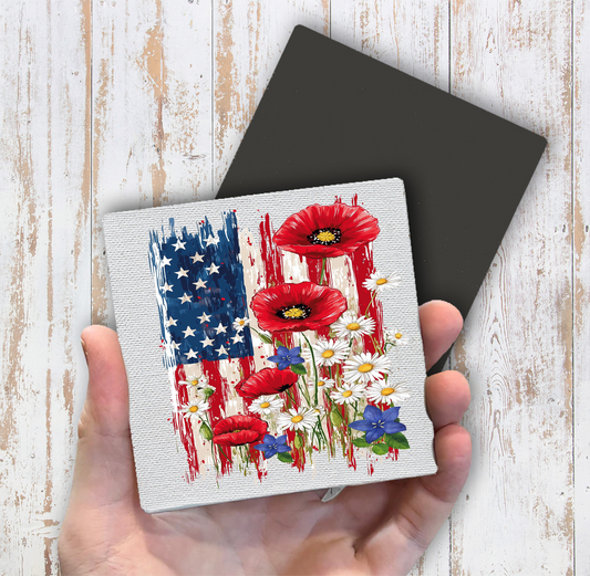 Patriotic American Flag Flowers  Magnet Fridge (Set of 2)