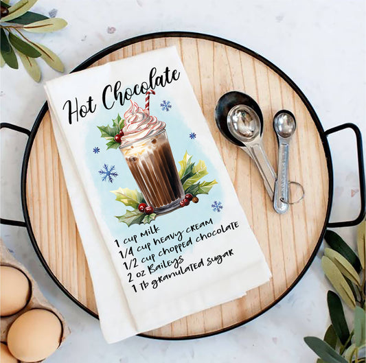 Christmas Cocktail Hot Chocolate Recipe Tea Towel