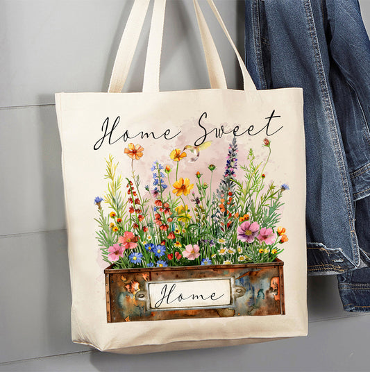 Home Sweet Home Country Field Flowers Canvas Tote Bag