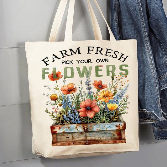 Farm Fresh Field Country Flowers Canvas Tote Bag
