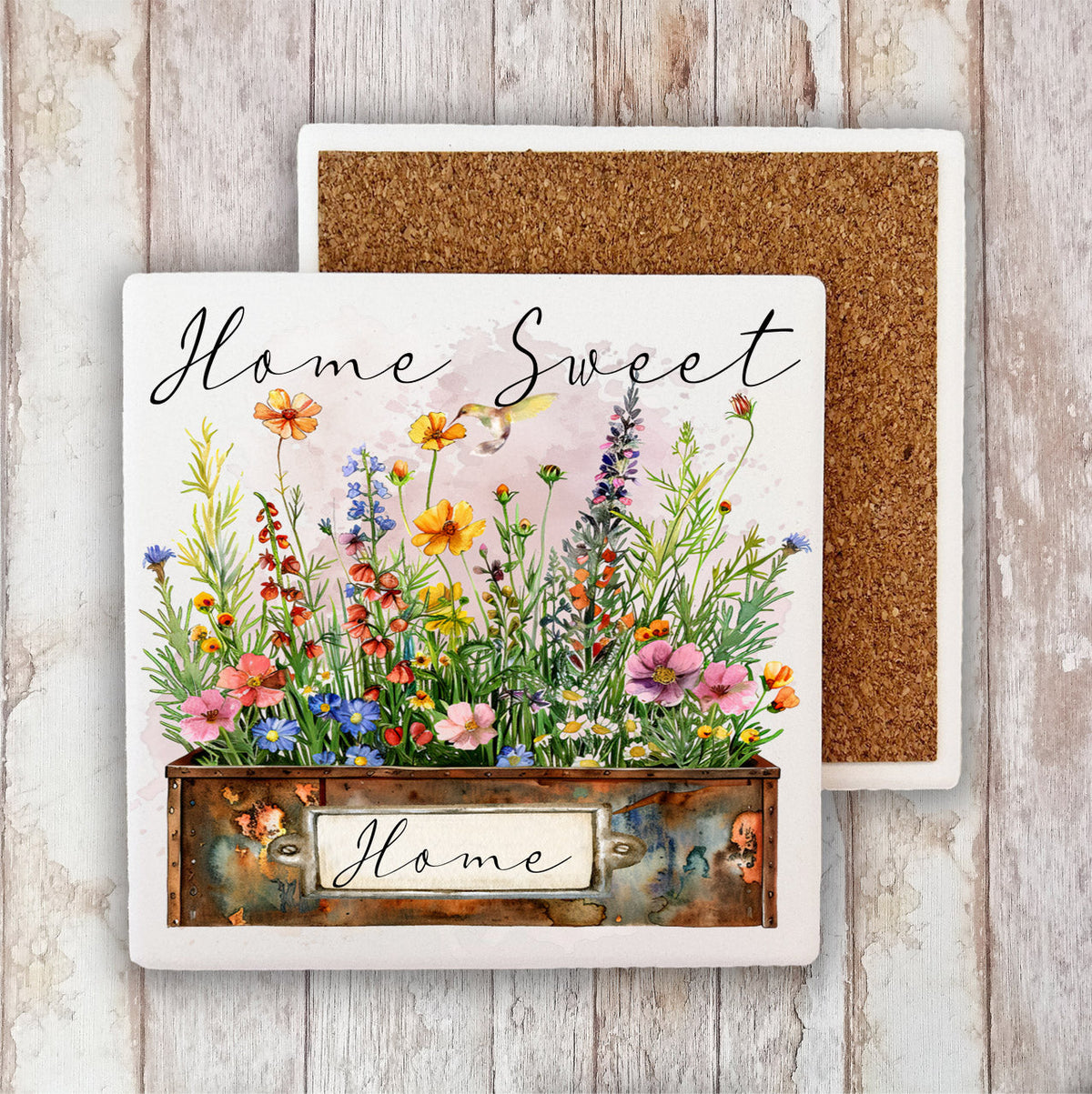 Home Sweet Home Country Field Flowers Stone Coaster (Set of 2)