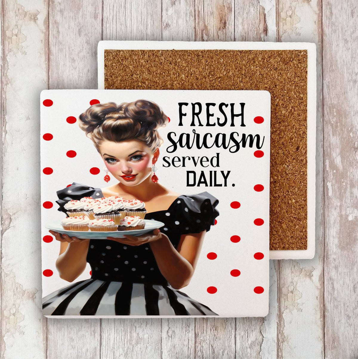 Fresh Sarcasm Served Daily Funny Stone Coaster (Set of 2)