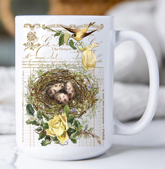 Vintage Shabby Chic Birds Nest Roses Coffee Mug