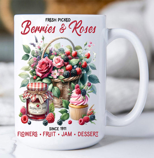 Berries and Roses Farmhouse Coffee Mug