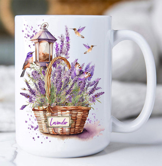Basket of Lavender Humming Birds Coffee Mug