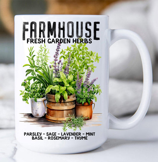 Farmhouse Fresh Herbs Basil, Thyme Coffee Mug