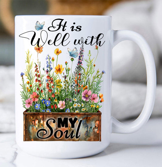 It Is Well with My Soul Flowers Spiritual Coffee Mug