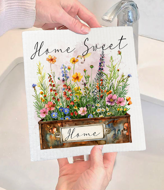 Home Sweet Home Country Field Flowers Swedish Dishcloth (Set of 2)