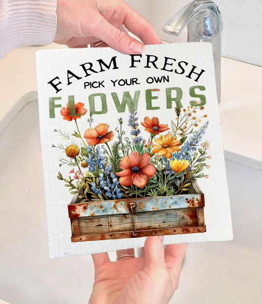 Farm Fresh Field Country Flowers Swedish Dishcloth (Set of 2)