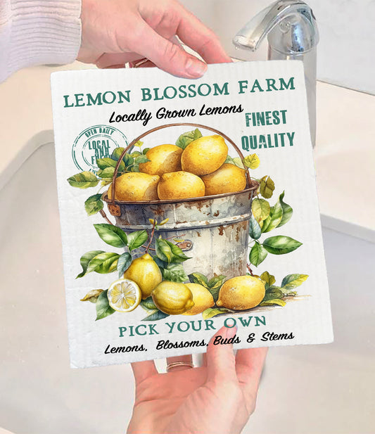 Bucket of Lemon Blossom Farm Swedish Dishcloth (Set of 2)