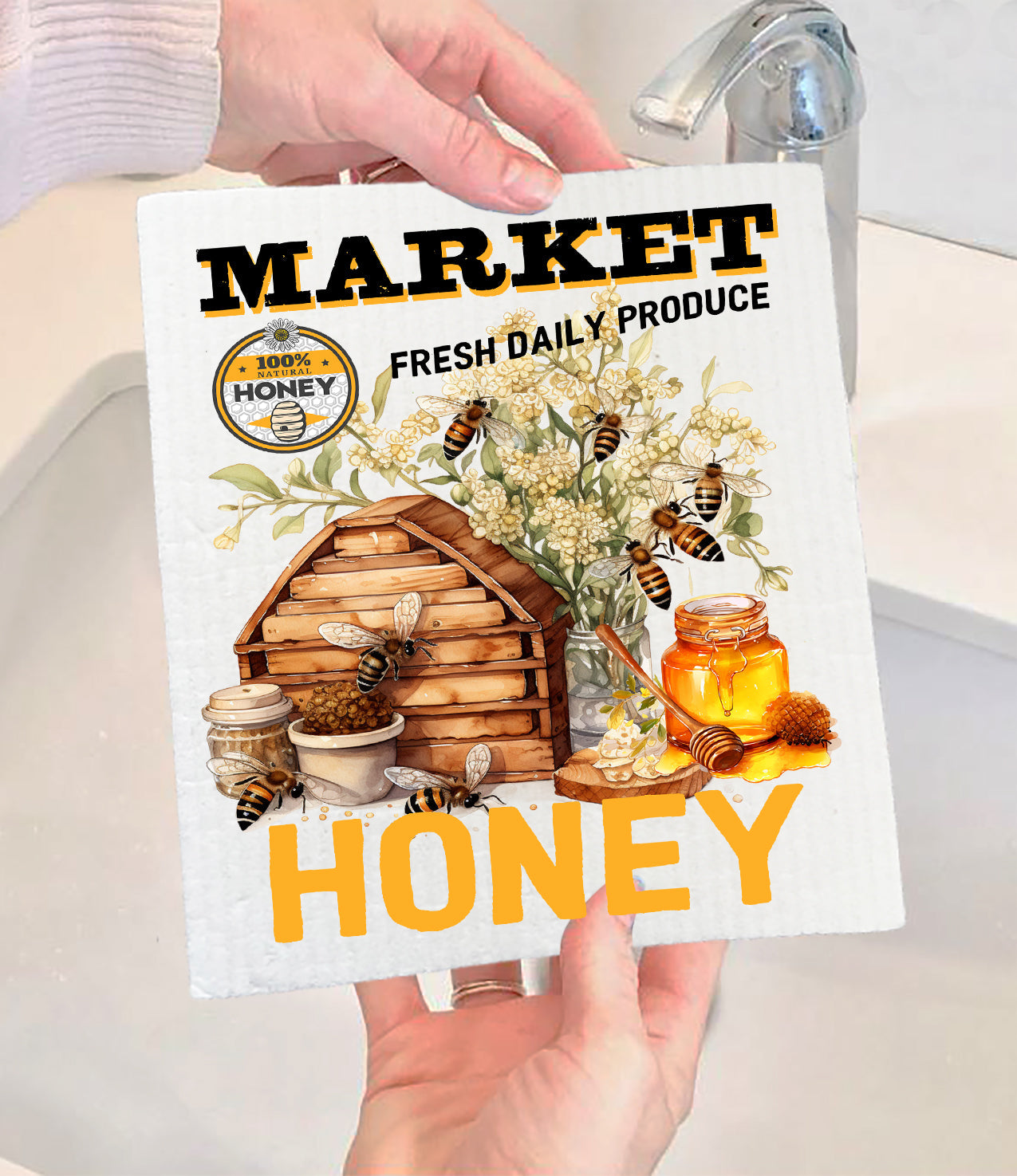 Honey Bees Country Market Swedish Dishcloth (Set of 2)