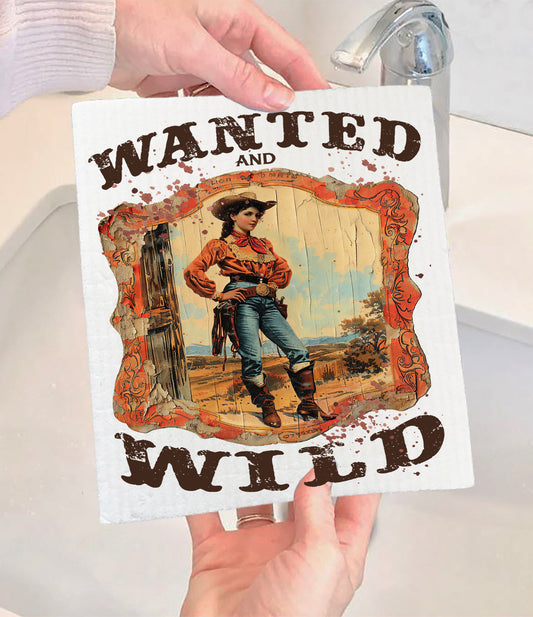 Vintage Cowgirls Wanted and Wild Swedish Dishcloth (Sets of 2)
