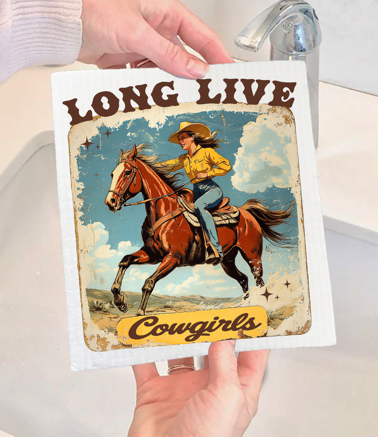 Vintage Cowgirls Long Live Cowgirls Swedish Dishcloth (Sets of 2)