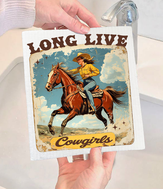 Vintage Cowgirls Long Live Cowgirls Swedish Dishcloth (Sets of 2)
