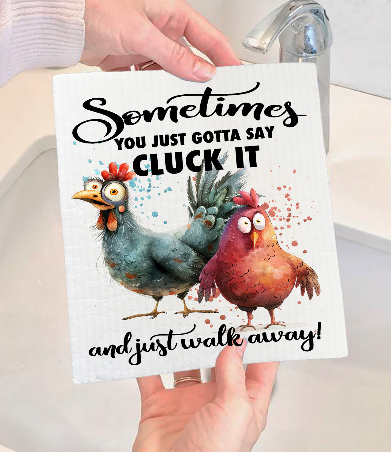 Gotta Cluck it and Walk Away Chickens Swedish Dishcloth (Set of 2)