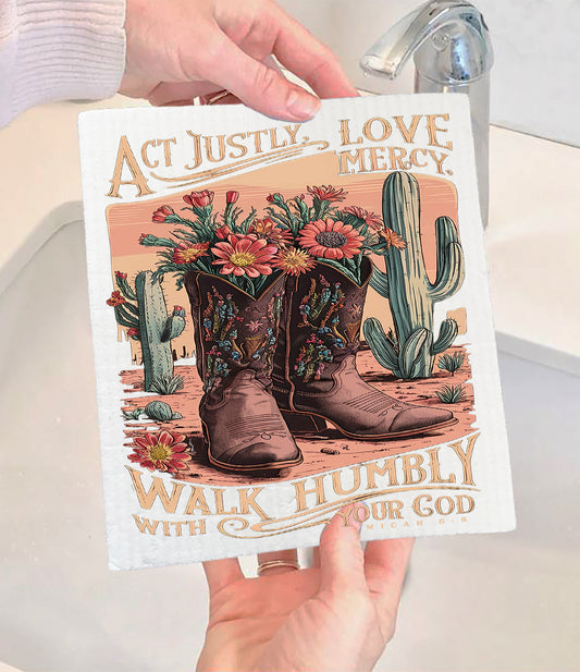 Walk Humble with God Western Spiritual Swedish Dishcloth (Sets of 2)