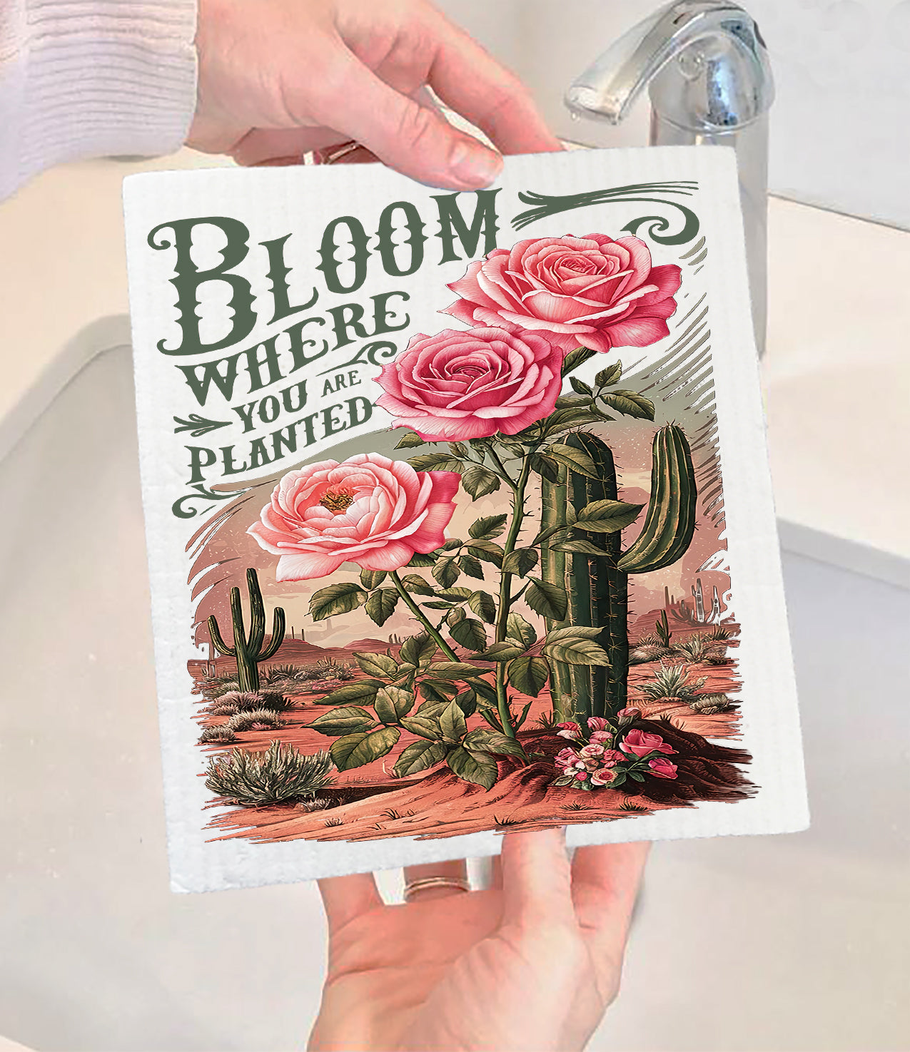 Bloom Where Planted Western Spiritual Swedish Dishcloth (Set of 2)