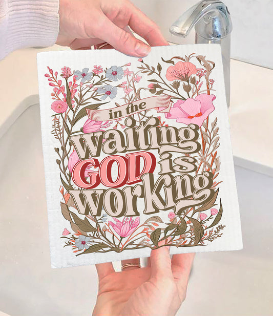 In The Waiting God Is Working Spiritual Swedish Dishcloth (Set of 2)