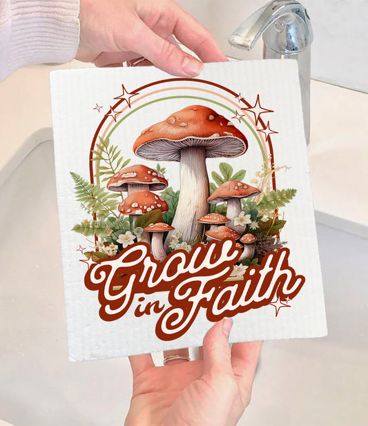 Grow in Faith Mushroom Spiritual Swedish Dishcloth (Set of 2)