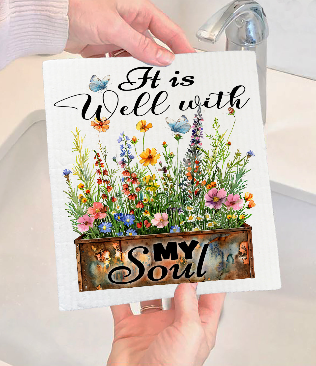 It Is Well with My Soul Flowers Spiritual Swedish Dishcloth (Set of 2)