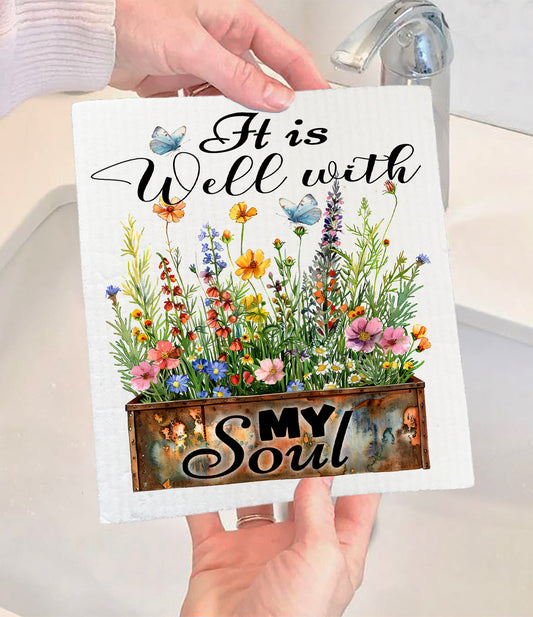 It Is Well with My Soul Flowers Spiritual Swedish Dishcloth (Set of 2)