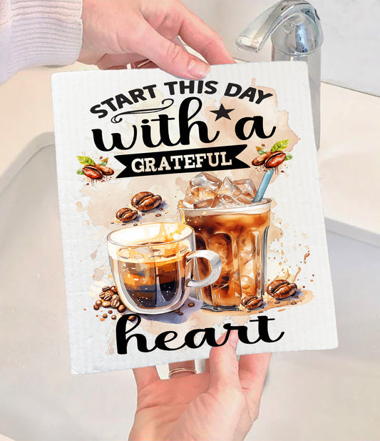 Start this Day Grateful Coffee Spiritual Swedish Dishcloth (Set of 2)