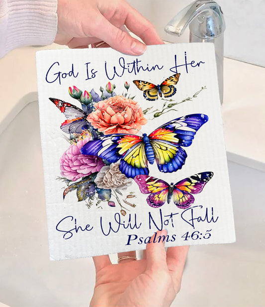 She Will Not Fall Butterfly Spiritual Swedish Dishcloth (Set of 2)