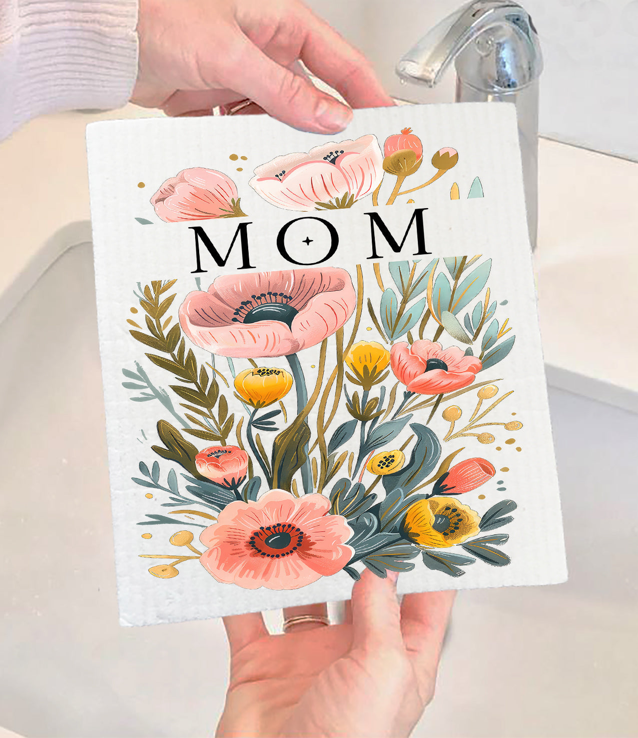 Mothers Day Mom Flowers Swedish Dishcloth (Set of 2)