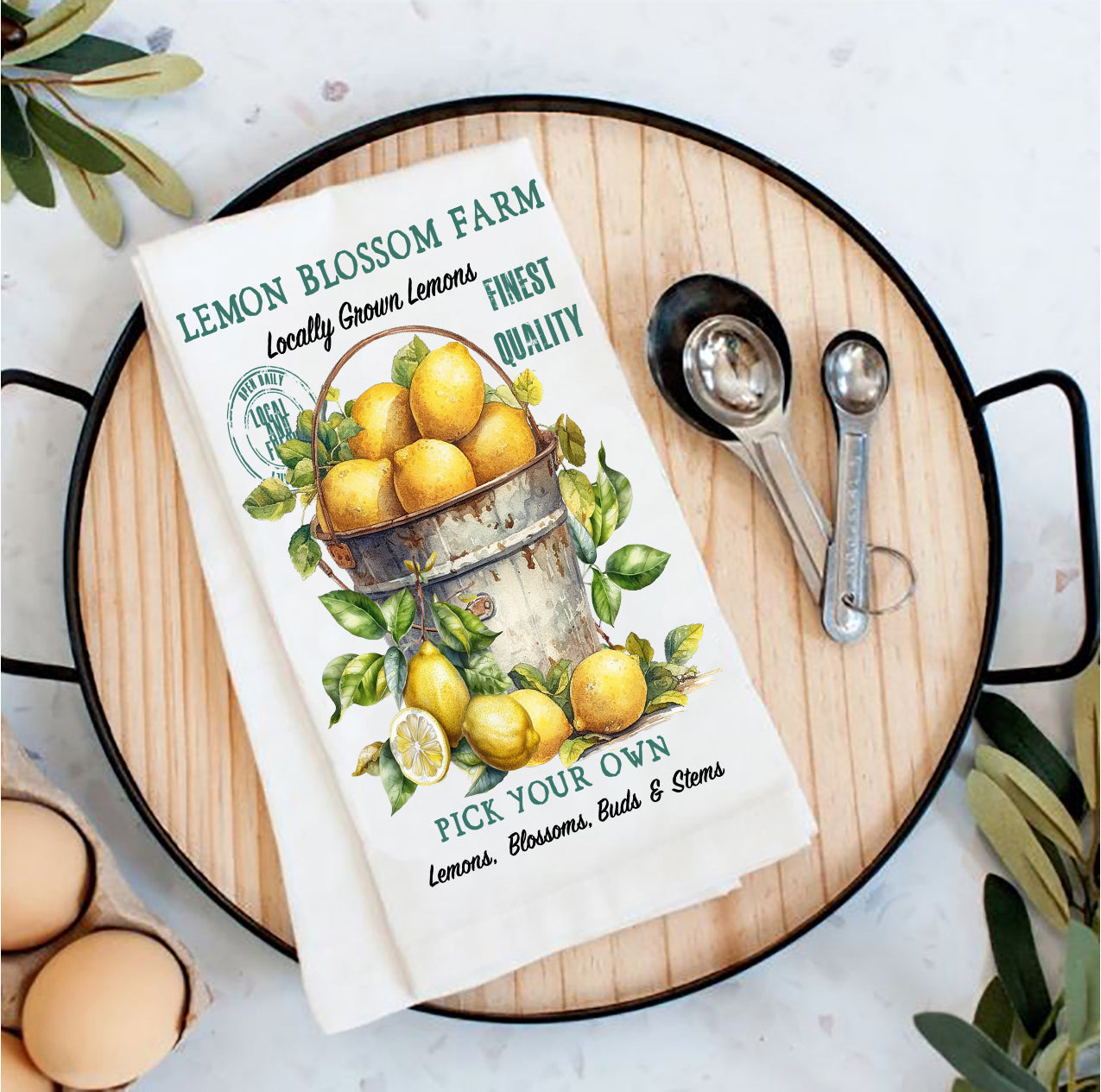 Bucket of Lemon Blossom Farm Tea Towel