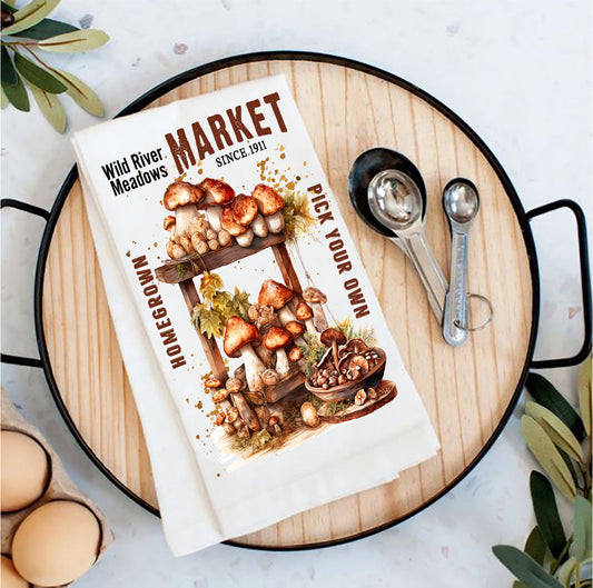 Wild River Mushroom Market Tea Towel