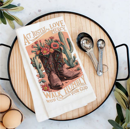 Walk Humble with God Western Spiritual Tea Towel