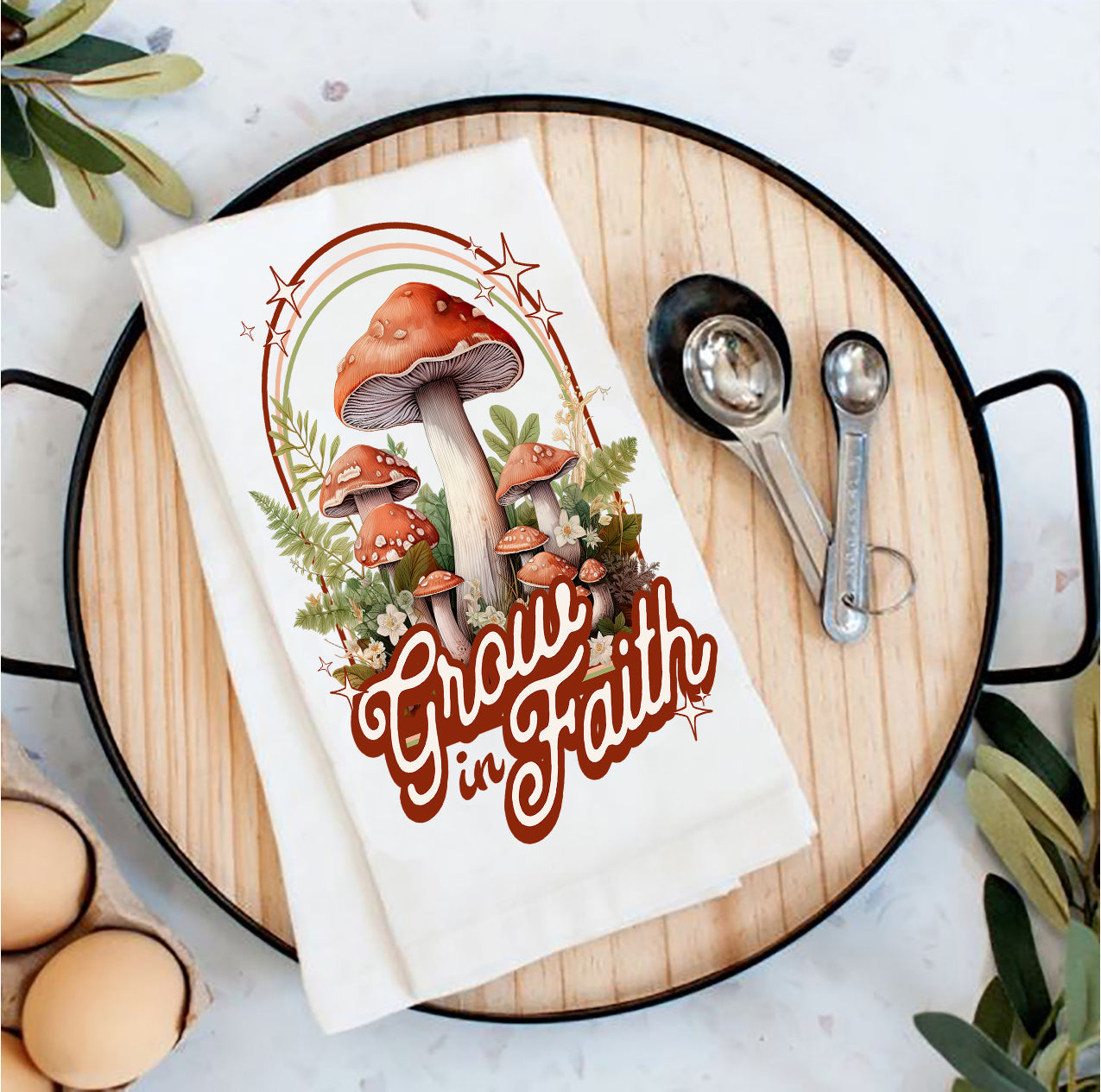 Grow in Faith Mushroom Spiritual Tea Towel