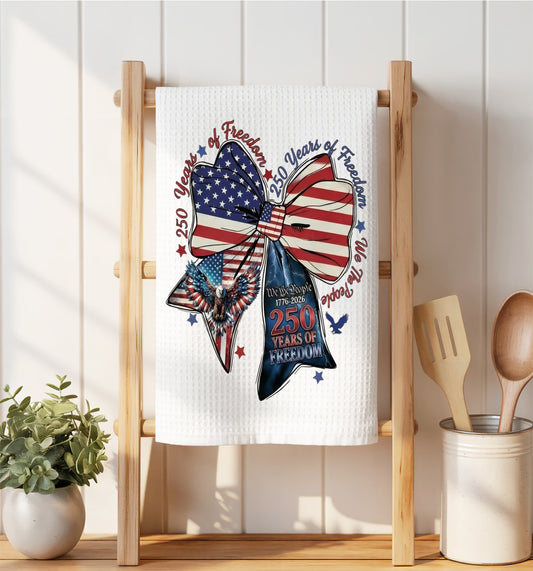 Patriotic Bow 250 Anniversary America Waffle Weave Towel
