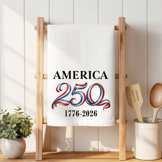 Patriotic Red White Blue 250 Anniversary Waffle Weave Towel