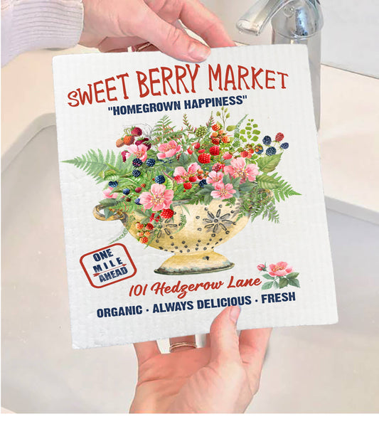 Farmhouse Sweet Blueberry Raspberry Swedish Dishcloth-Set of 2