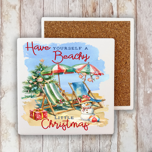 Coastal Have a Beachy Christmas Stone Coaster (Set of 2)