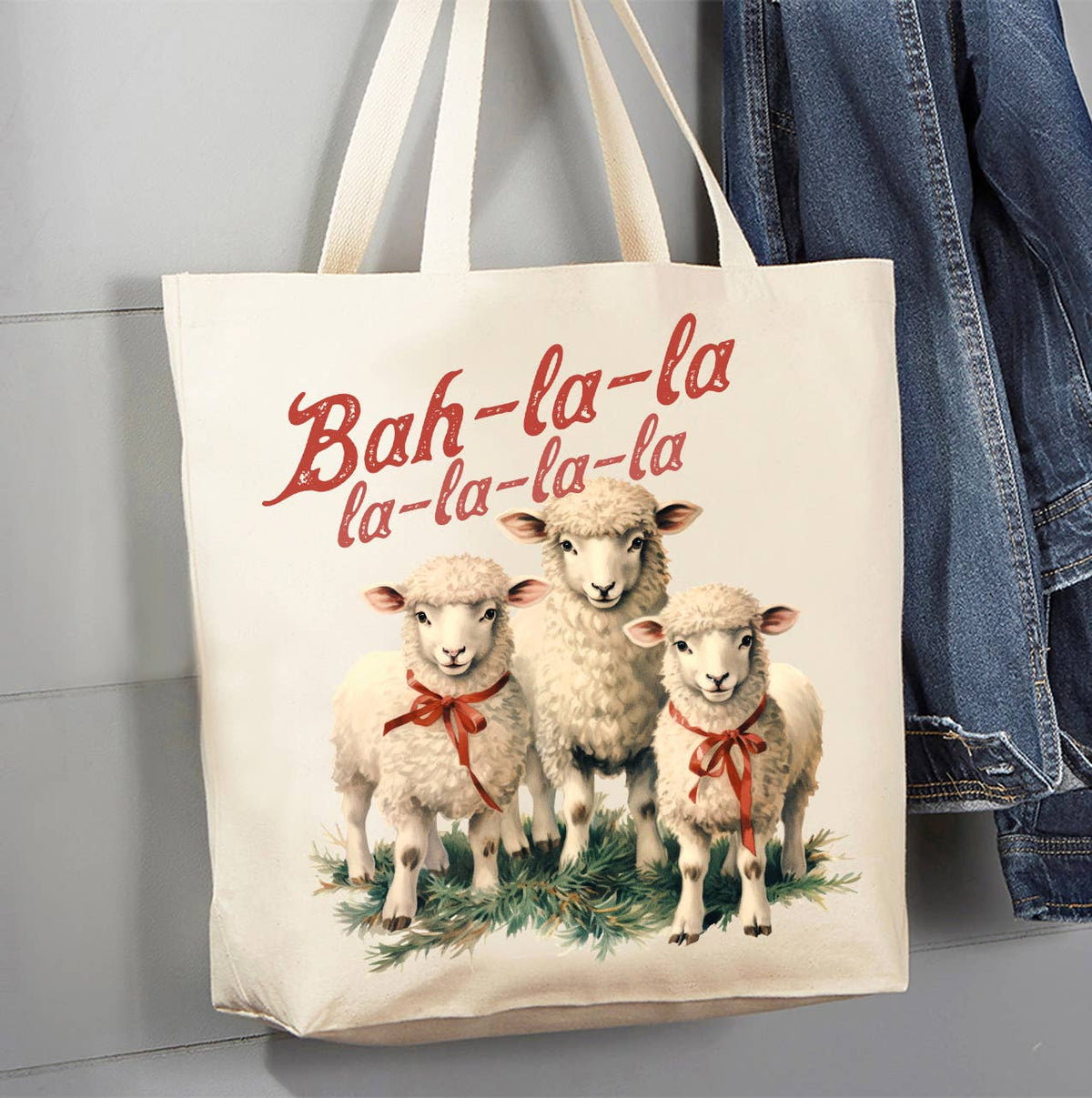 Christmas Bah-La-La-La Sheep Canvas Tote Bag