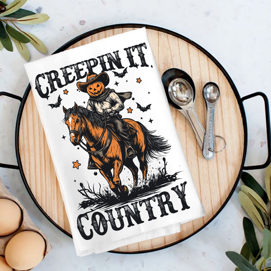 Halloween Creepin it Country Tea Towel