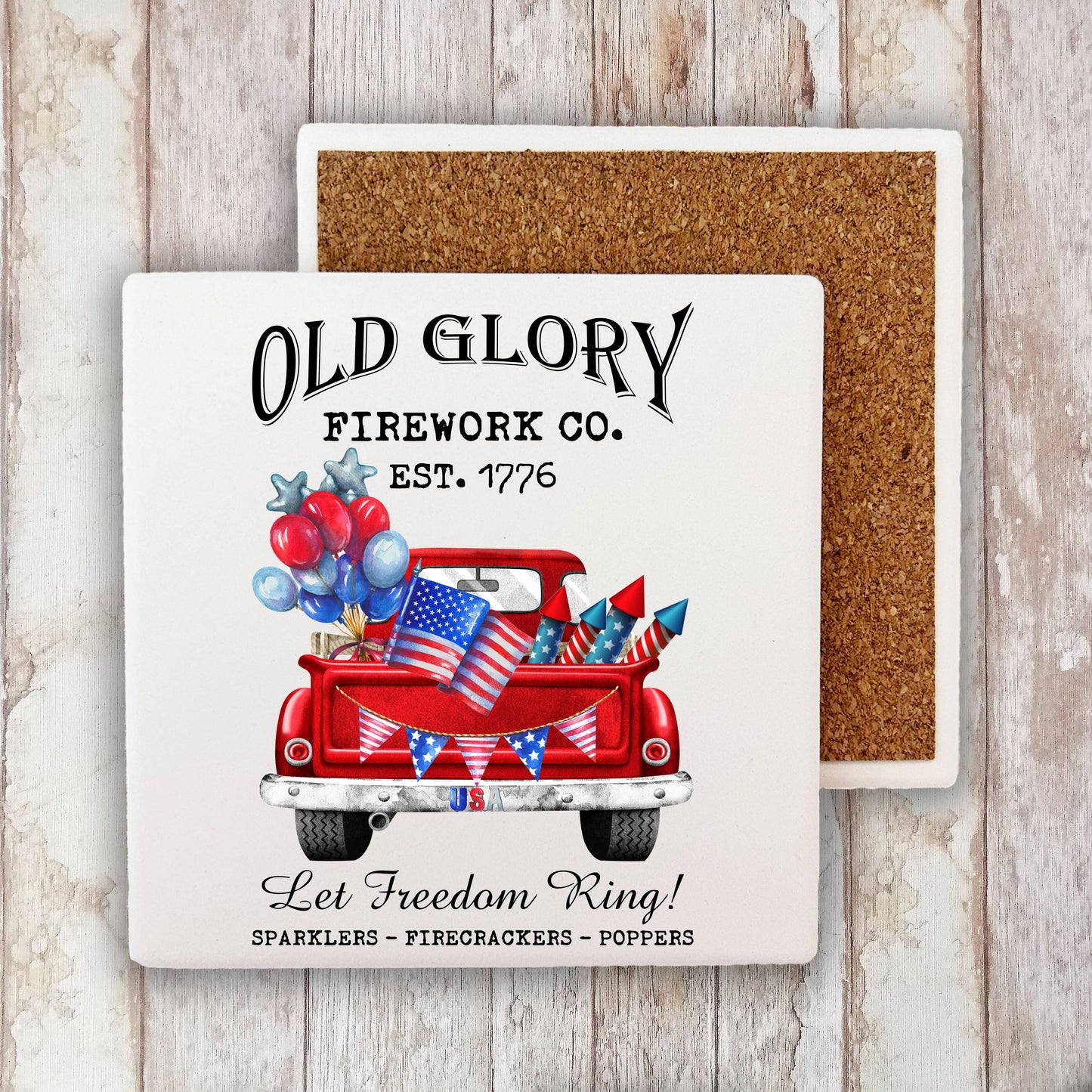 Old Glory Fireworks Co Patriotic Stone Coaster