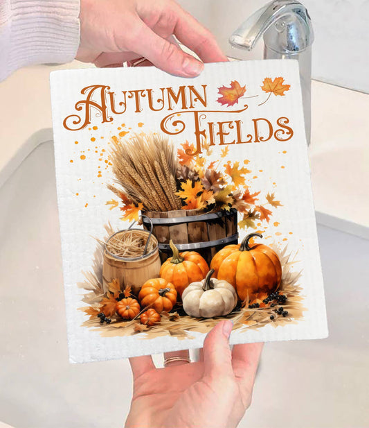 Autumn Fields Pumpkin Harvest Swedish Dishcloth-Sets of 2