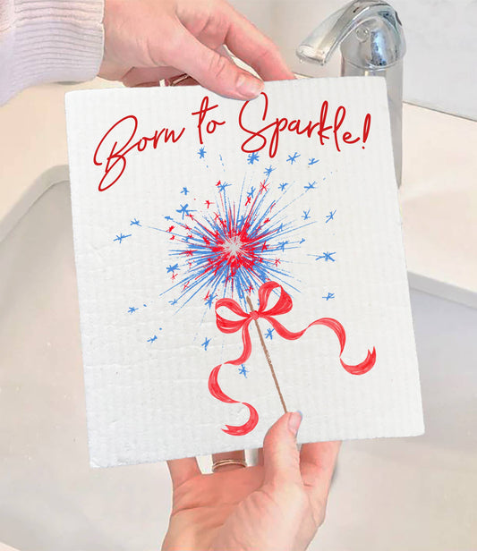 4th of July Patriotic Born to Sparkle Swedish Dishcloth (Set of 2)