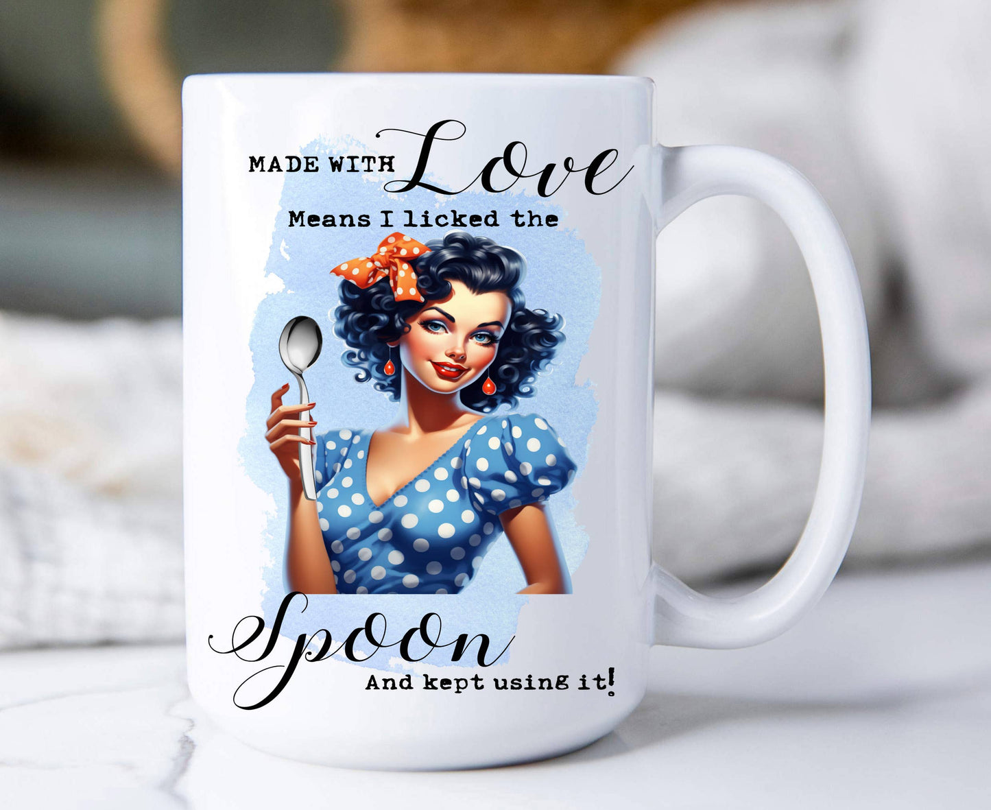 Made with love Licked the Spoon Funny 15 oz Coffee Mug